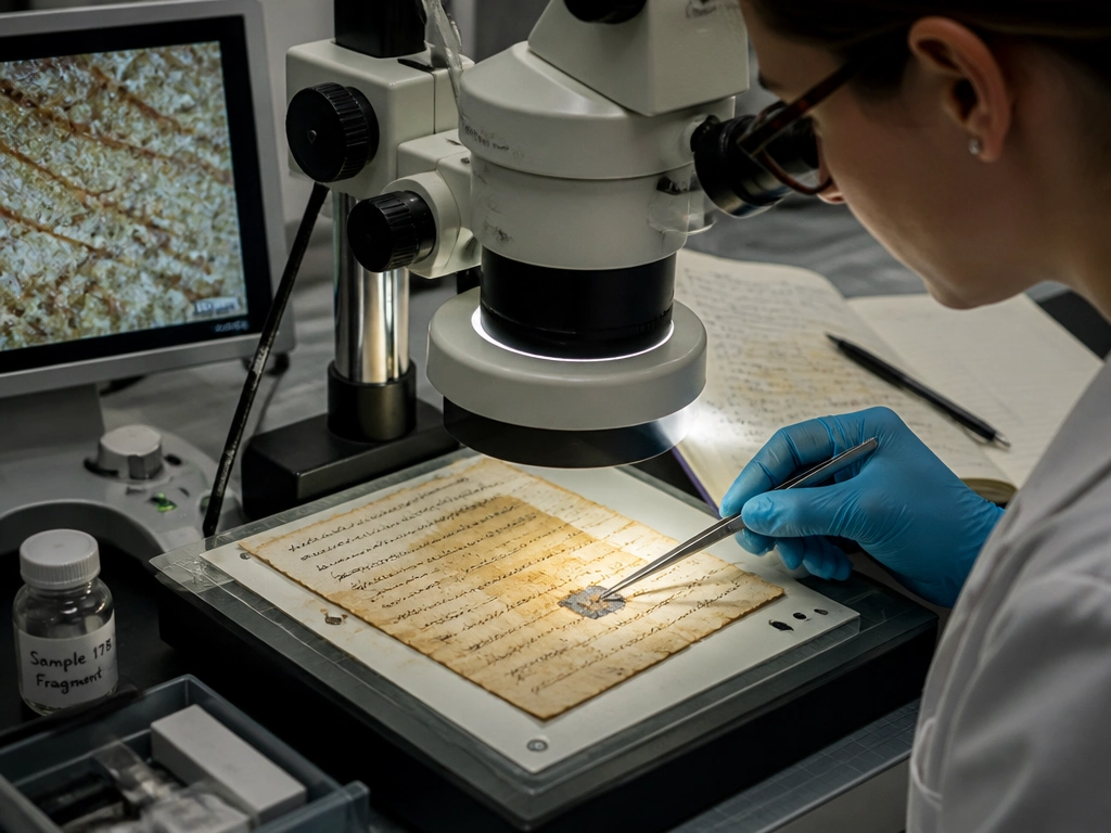 Laboratory examination of a document substrate under magnification