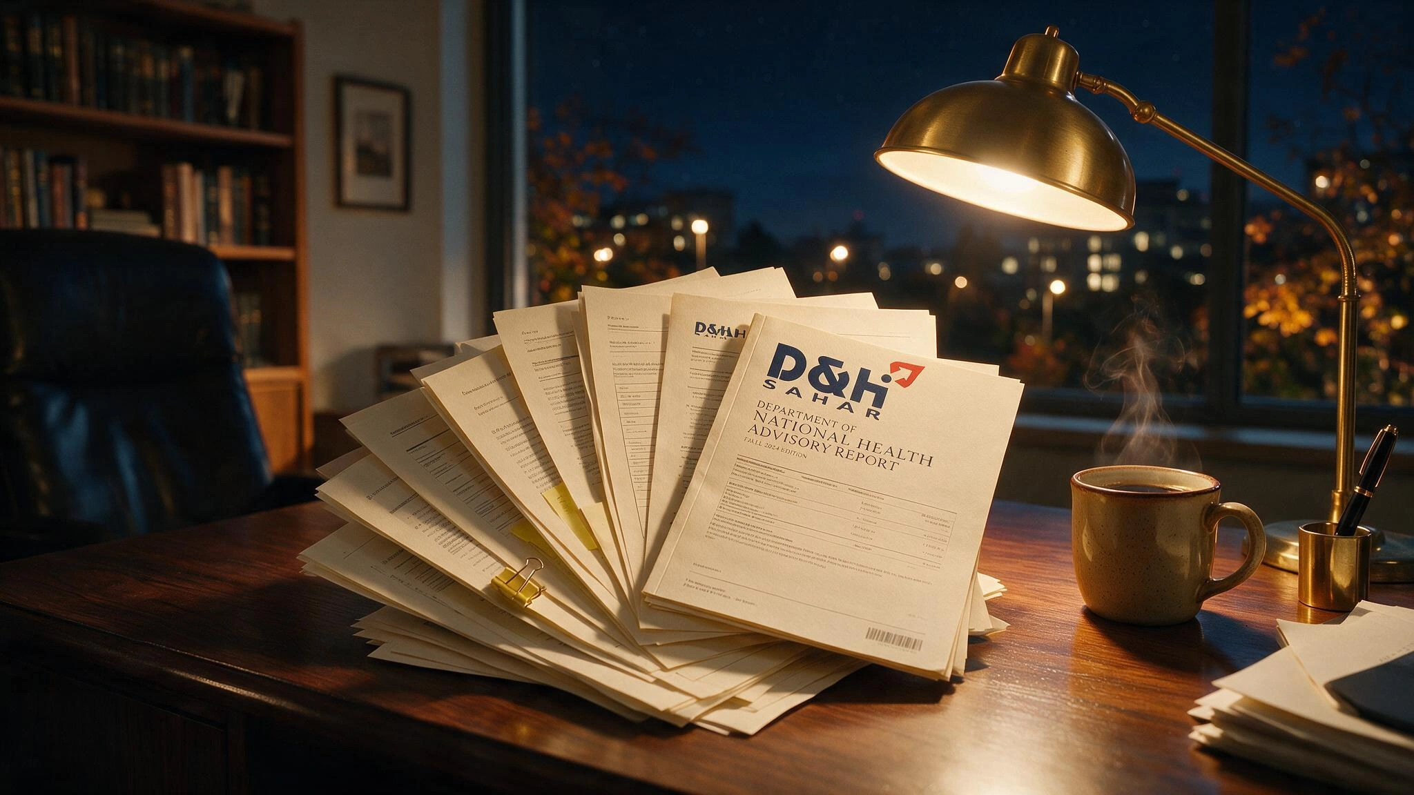 A set of printed DNH advisory documents fanned out on a desk