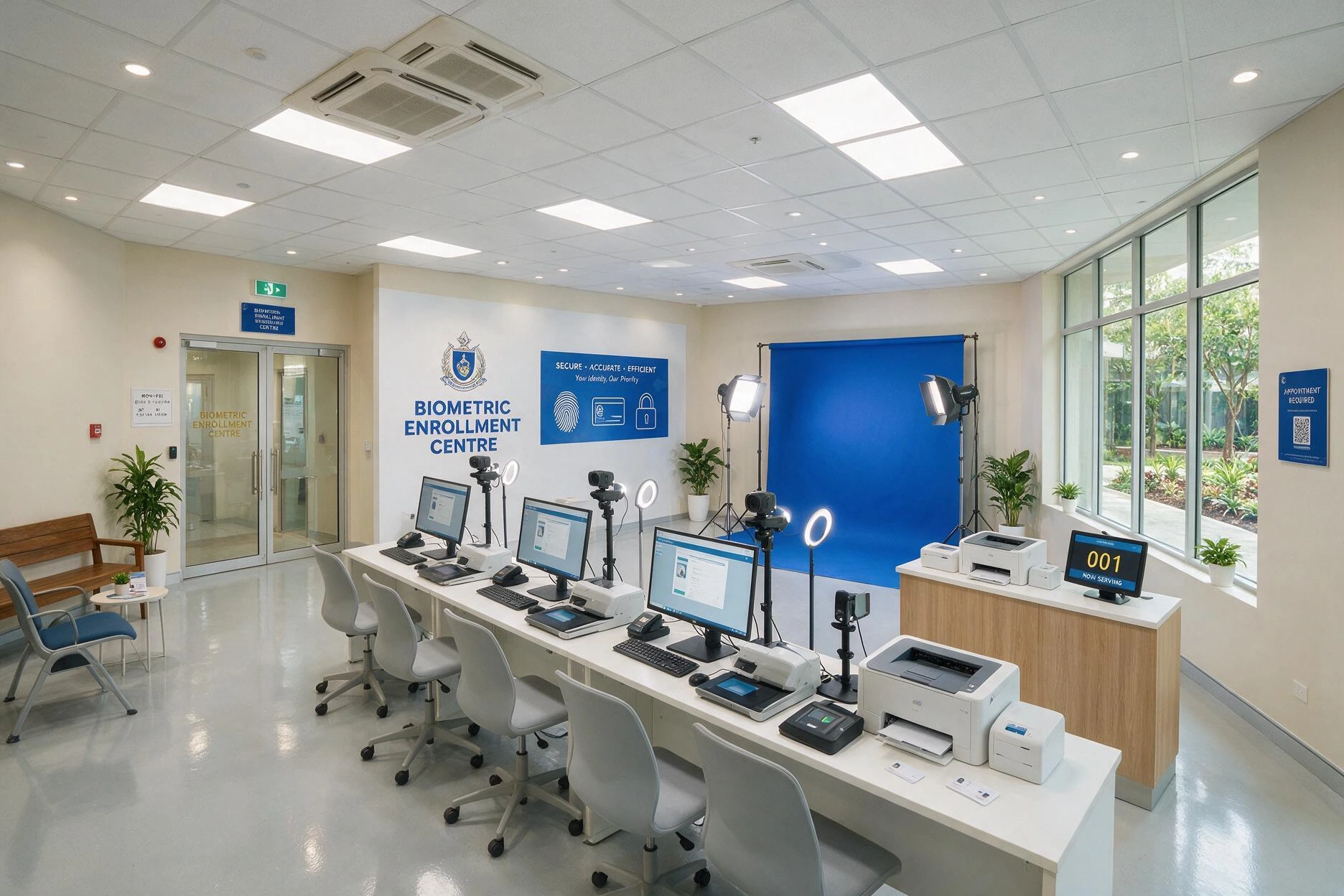 A newly commissioned enrolment centre with workstations, capture devices and card printers in place